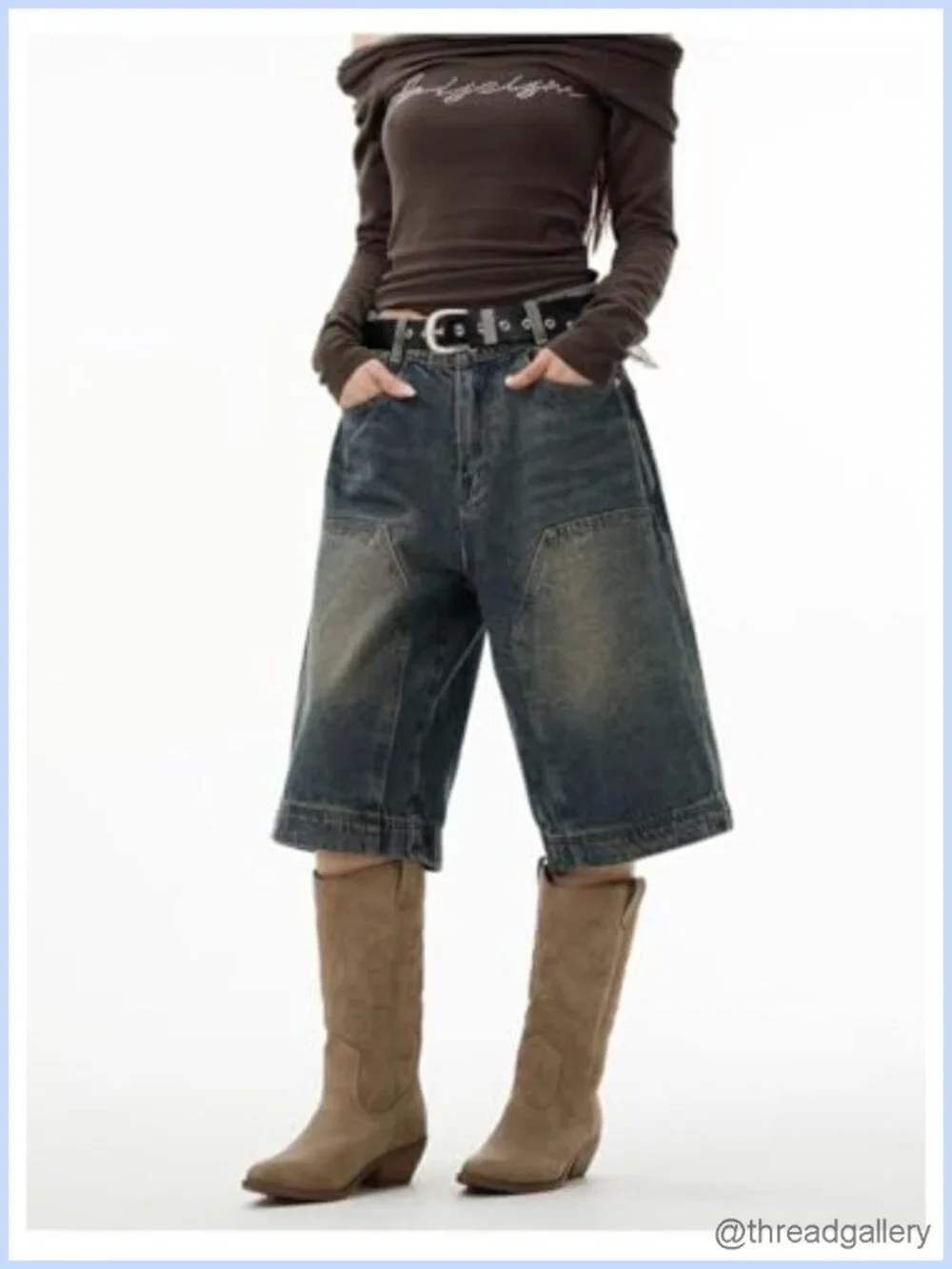 Baggy Jean Shorts for Women Knee Length Long Straight Leg Y2K Vintage Bermuda